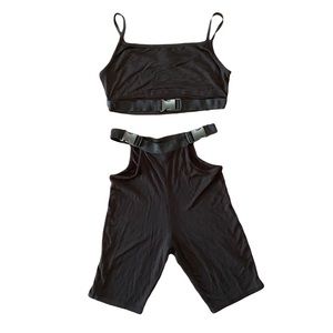 SHEIN Buckle Cut Out Bike Short Set